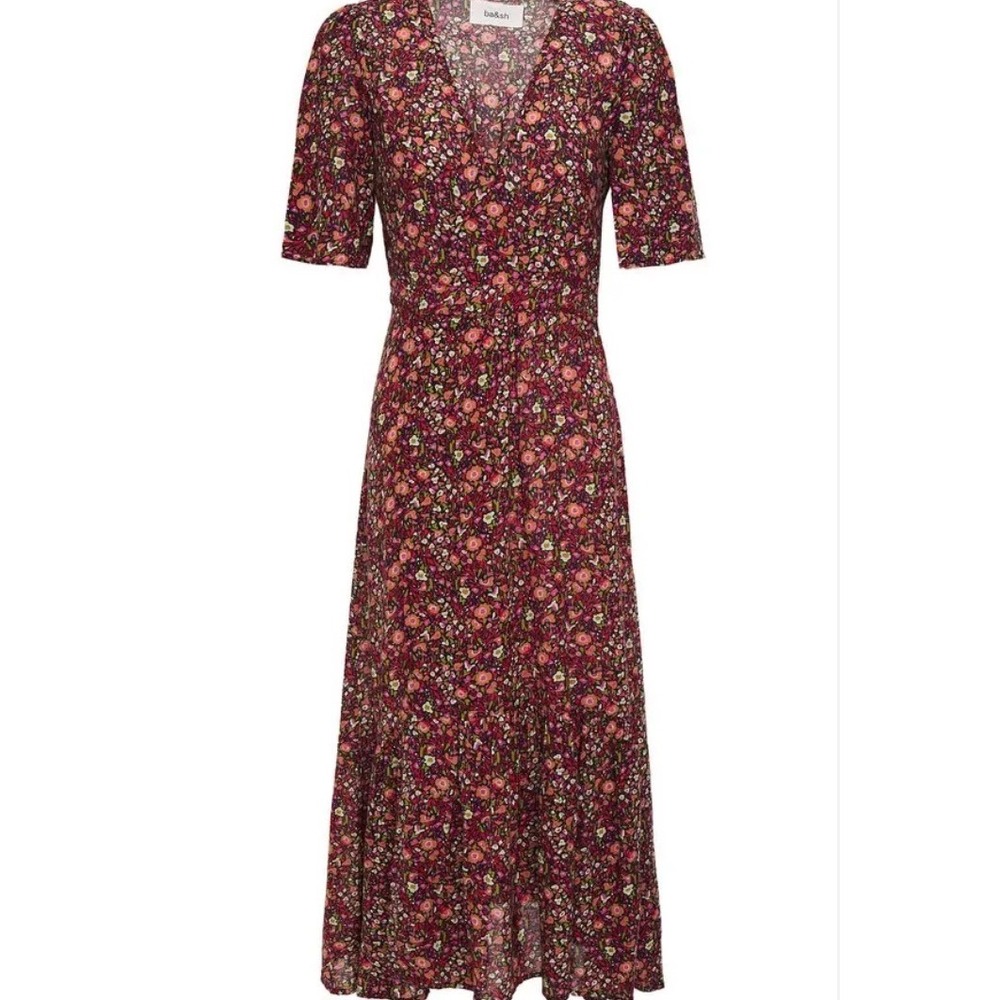 ba&sh Sz 0 Silvine Floral Midi Dress French Boho Romantic Tiered S/S coquette